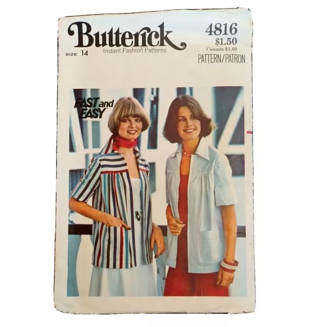 Vintage Butterick Motivo 4816 Misses Giacca Misura 14 Facile E Veloce Uncut