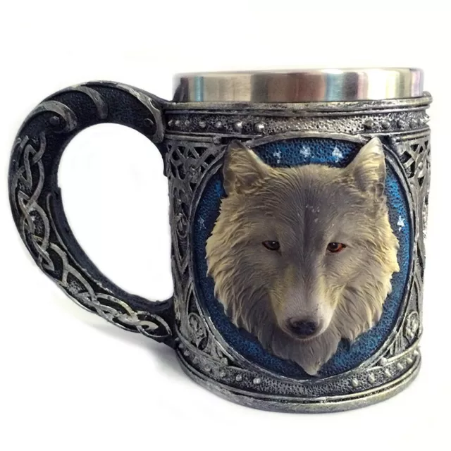 450ml Wolf Head Stainless Steel Beer Juice Milk Mug Coffee Cup Mug  for Office