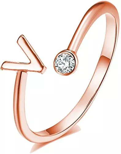 0.05Ct Coupe Ronde Zircone Lettre V Promesse Orteil Bague Plaqué or Rose Noël