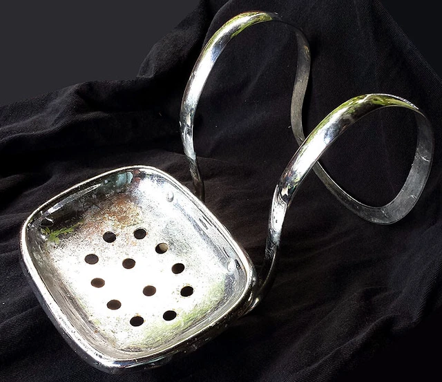 Antique Vintage Deco Chrome Brass Metal Tub Slip Hanging Soap Dish Bowl Fixture