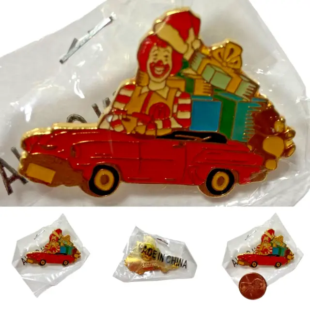 McDonalds RONALD IN CAR WITH PRESENTS Enamel Lapel Pin 2008 NEW IN SEALED PKG