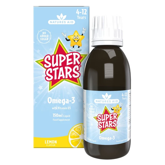 NATURES AID SUPER Stars Omega 3 Fish Oil for Children, Natural Lemon