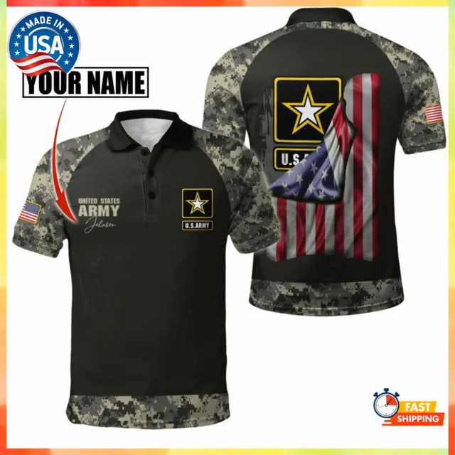 Custom Name US Army Veteran 3D All Over Printed Unisex Polo Shirts Premium Polo