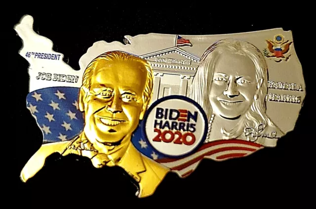 Joe Biden Gold Silver Coin Map USA State Flags President US Kamala Harris Signed