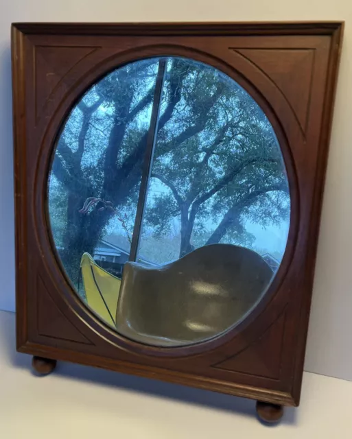 vintage wood oval mirror antique cottagecore  Heavy Wooden Ball Round Feet 18”