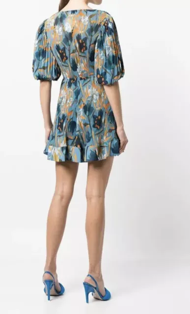 Milly Ellie Floral-Print Mini Dress - Blue Sz 10 New With Tag 3