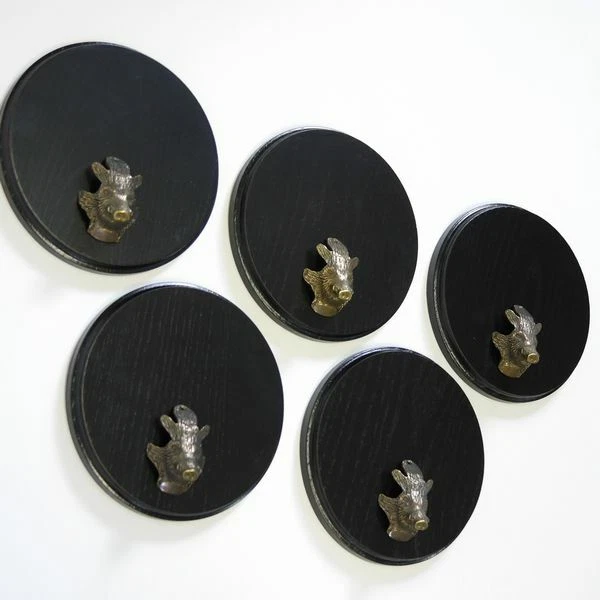 5 X Placa de Jabalí Gewaffbrett Oscuro AF17cm Con 5 Pieza Cabeza Decoración