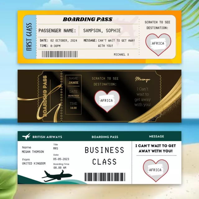 Personalised Boarding Pass Surprise scratch off Trip Reveal Gift holiday