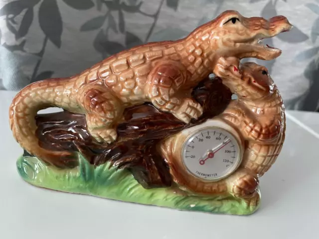 Vintage Retro Mcm Ceramic Crocodile Thermometer Kitsch Japan Pottery Souvenir