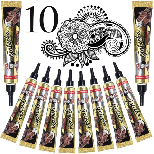 10x Golecha Henna Tattoo Paste Tuben - SCHWARZ / BLACK | Ohne Chemie & PPD, 250g