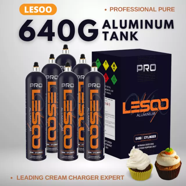 Whipped Cream Charger Aluminum 640g Cannister 0.95L LesooWhip 6 Tanks + 6 Nozzle