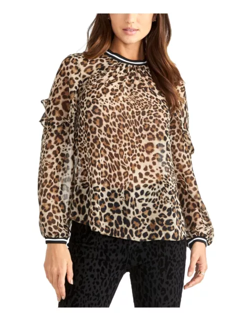 Rachel Rachel Roy Womens Sheer Long Sleeve Cheetah Print Jewel Neck Blouse 8 B12