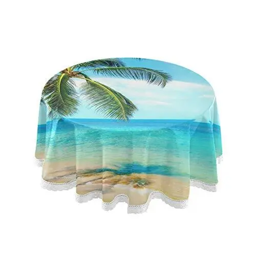 Tropical Beach Palm Summer Round Table Cloths for Home Kitchen Restaurant Din...