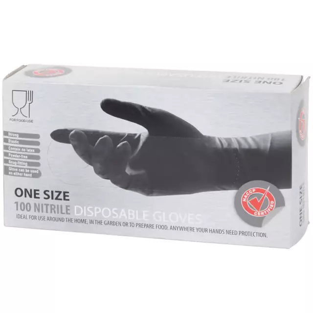 Gants en Nitrile Noir 100 pièces Taille universelle HACCP Certified Sans latex