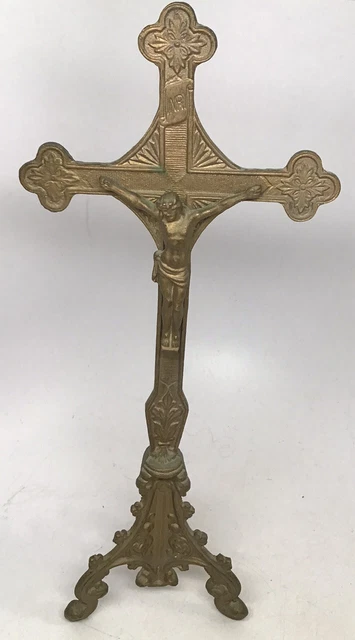 Vintage INRI Crucifix Jesus Christ Cross Statue Brass Free Standing Altar (9) Vintage INRI Crucifix Jesus Christ Cross Statue Brass Free Standing Altar (9)