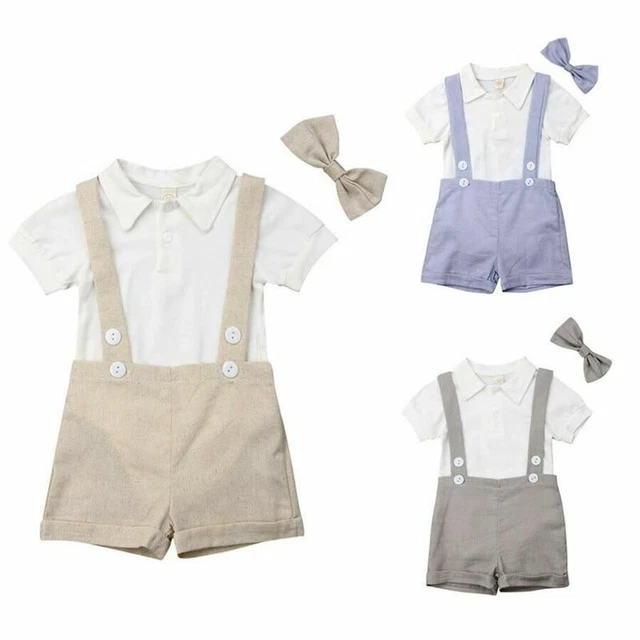 Moda Bambino Ragazzo Estate Vestiti Neonato Abito Arco Cravatta Camicia Bretelle