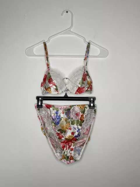 VTG KMART JACLYN Smith Bra And Panties Set Floral Satin & Lace