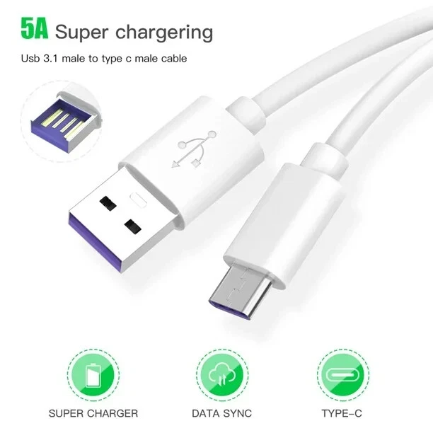 Cavo di ricarica rapida USB-C 5A PD QC 1 m bianco