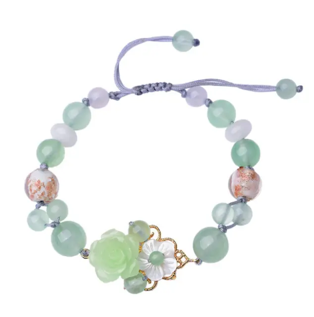 Green Jade Flower Bracelets Chalcedony Bangles 925 Silver Natural Jewelry