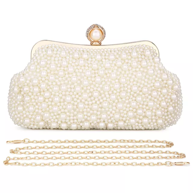 UBORSE Women Pearl Clutch Bag Noble Crystal Beaded Evening Bag Wedding Clutch 3