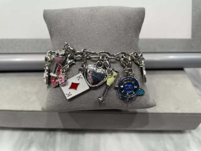 BRAND NEW Princess Cruises silvertone Effy bracelet with heart charm + 9 charms