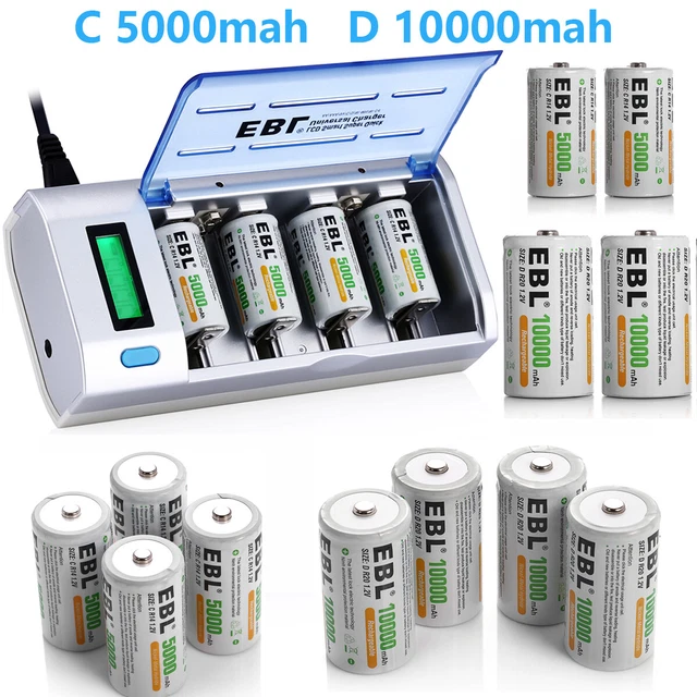 LOT EBL C D Size Rechargeable Batteries NIMH 1.2V 5000mAh/10000mAh/ C D