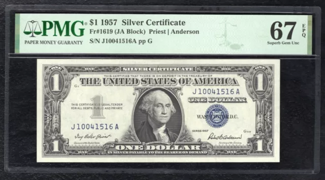 Fr. 1619 1957 $1 One Dollar Silver Certificate Pmg Gem Uncirculated-67Epq
