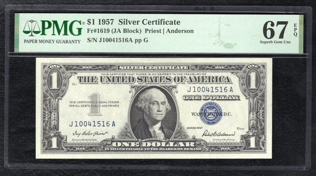 Fr. 1619 1957 $1 One Dollar Silver Certificate Pmg Gem Uncirculated-67Epq