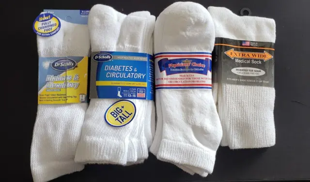 Mixed Lot Men's Diabetes Edema Circulatory Medical White Socks Crew/Ankle 8-15