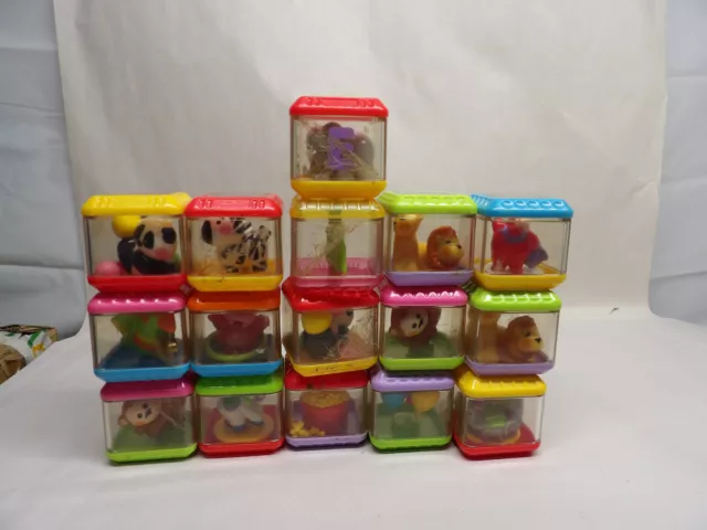 Fisher Price Peek a Boo Blocks Stackable Plastic Cubes Sensory Toys Lot of 16