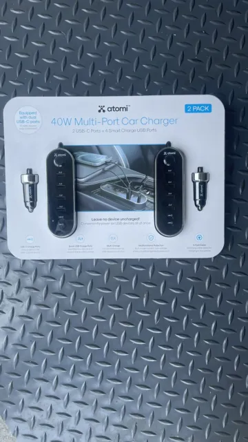 Atomi 40w Multi-port Car Charger; 2 USB-C , & 4 USB ports AT1639