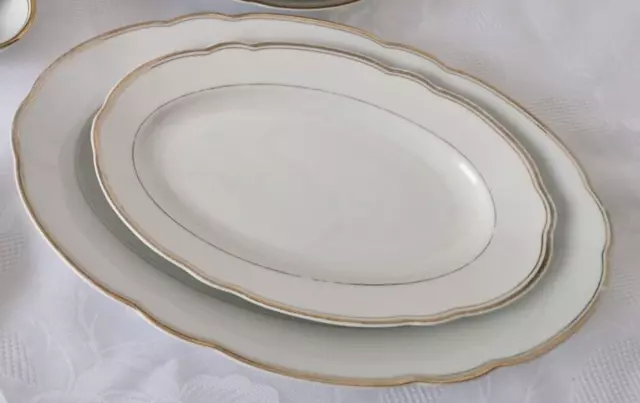 2x Servierplatte oval Schönwald Bavaria Porzellan weiß Goldrand Welle