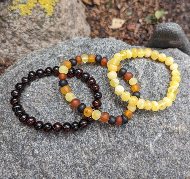 Ensemble de bracelets de perles d'ambre, Lot de 3, blanc cerise,...