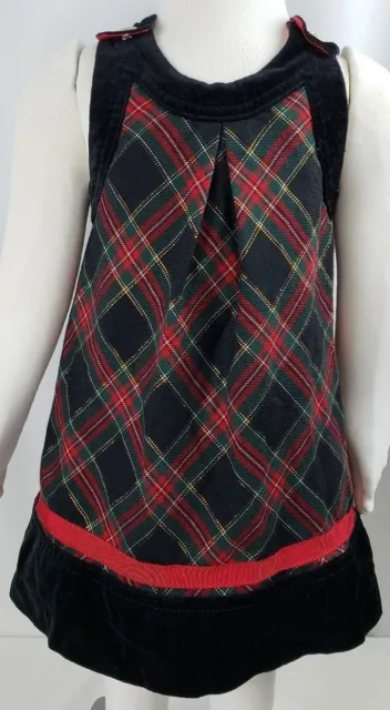 Childrens Place Baby Plaid Red Black Gold Green Girls Dress Size 12 Mos