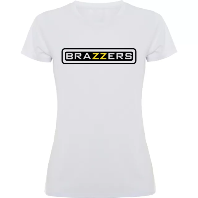 Maglietta t-shirt BRAZZERS porn umoristica 100% cotone donna ragazza bianca nera