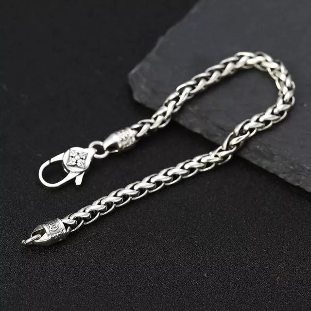 Pure S925 Sterling Silver Chain Men Women Six Word Wheat Link Bracelet 3