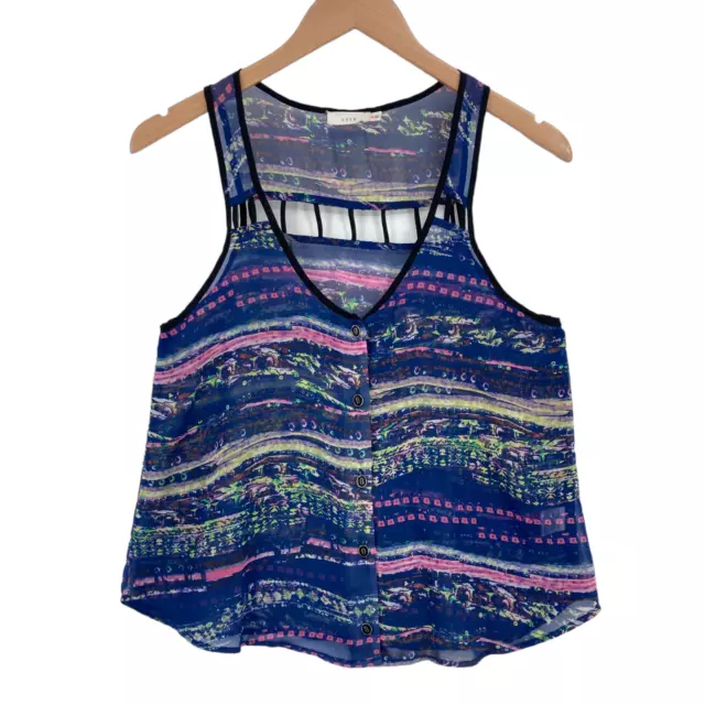 Lush Tank Top Womens XS Multicolor Geo Print Knit Sleeveless V Neck Button Front