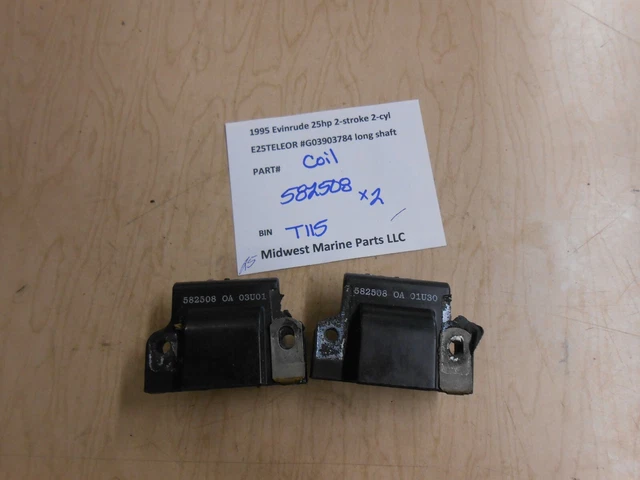 582508 OMC Evinrude 1995 E25TELEOR 25hp Outboard ignition coil (2) T115