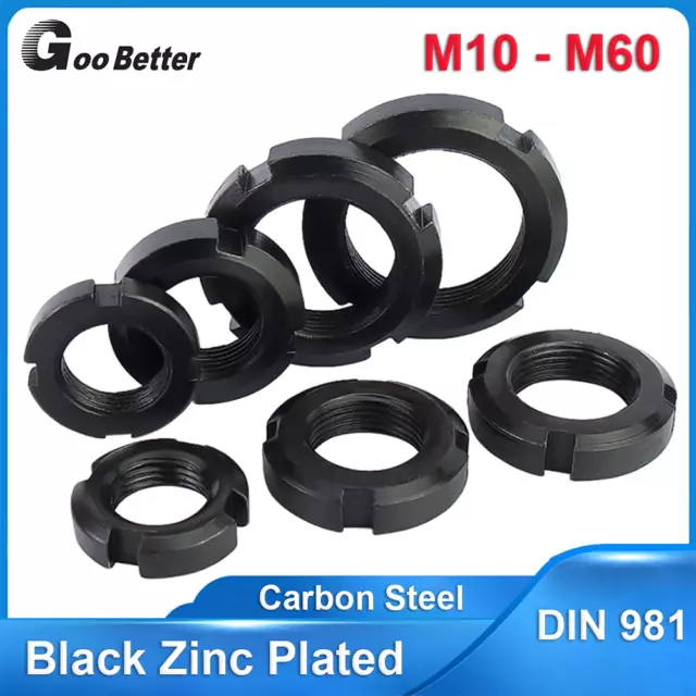 M10-M60 Black Zinc Round Lock Slotted Nuts Bearing Locknut Retaining Castle Nut