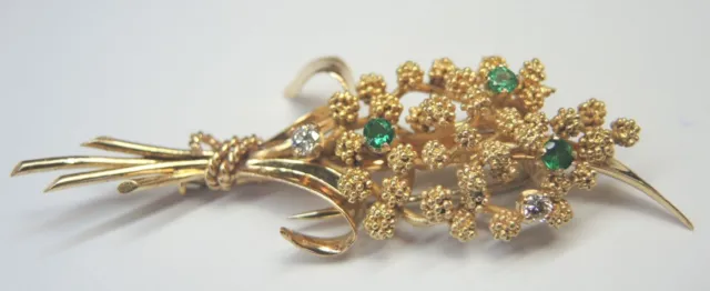 Antique Art Deco French Colombian Emerald & Diamond 0.52 Cts Brooch Pin 18K Gold