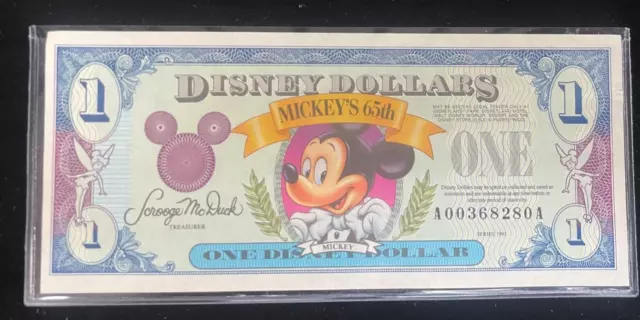 1993 One Disney Dollar AA Series Mickey's 65th Note