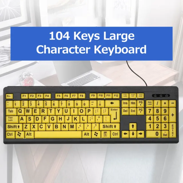 Wired USB Large Print Keyboard Multimedia Waterproof 104 Key for Old People
