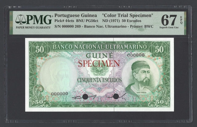 Portuguese Guinea 50 Escudos ND(1971 P44cts Color Trial  UNC Grade 67