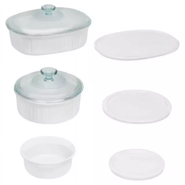 8 Piece,CorningWare French White, Round & Oval Stoneware Casserole Dish Set