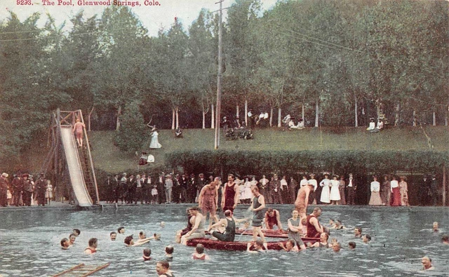 GLENWOOD SPRINGS, Colorado CO    THE POOL   Swimmers & Slide   c1910's Postcard