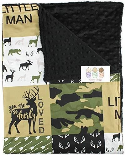 Manta para bebé - animales, astas y flechas, dorada con camuú verde y negro