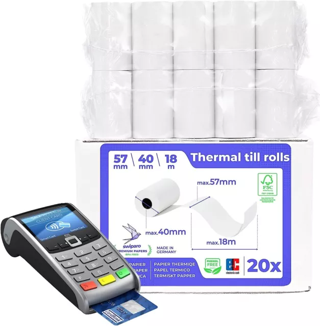 20 Rouleaux papier thermique 57x40x12 - TPE Ingenico / Verifone