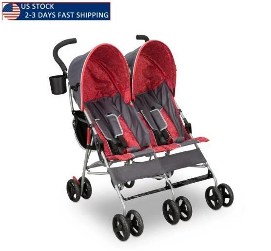 LX 35 Pound Side by Side Double Convenience Stroller, Red & Gray
