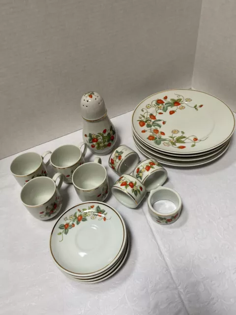 Avon Strawberry Porcelain 22K Gold Trim Tea/demitasse set of 4 Ea.  17 pieces