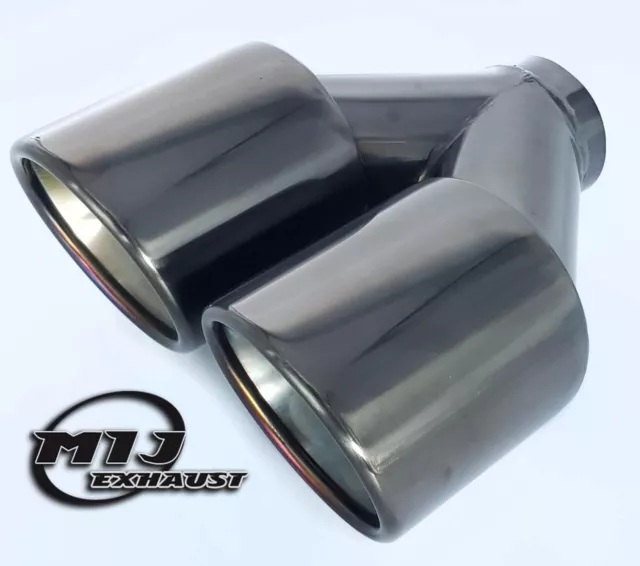 Twin 3.5" Exhaust Tailpipes Black Stainless Steel Sport Trim High Tip